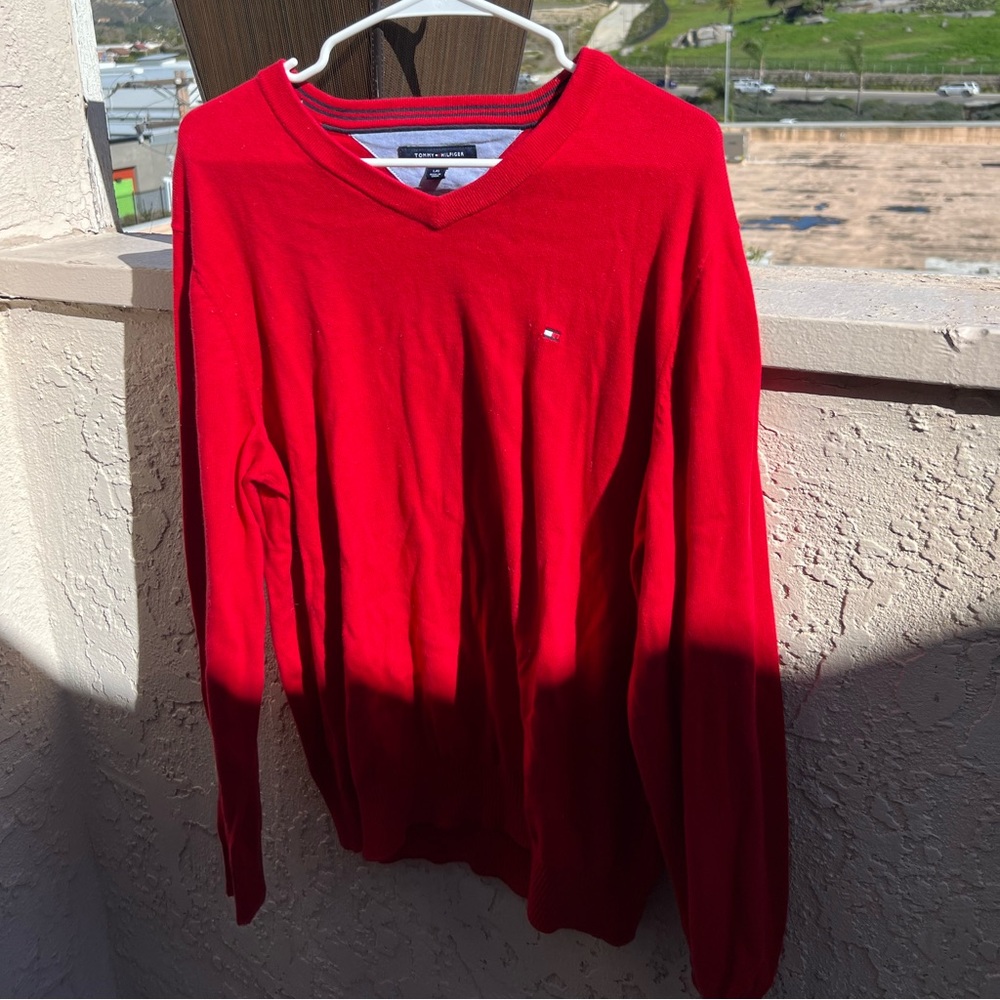 COPY - Tommy Hilfiger red Men's Adaptive Solid V-Neck Sweater with Magnetic Clo…